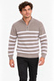 Marchè Bien Men's High Collar Half-Zip Striped Thessaloniki Knit Sweater - Beige - 4