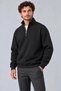 Marchè Bien Men's Three-Thread Ribbed High Collar Half-Zip Winter Sweatshirt - Black - 2