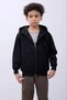 Boy's Hooded Kangaroo Pocket Full Zip Cardigan Sweatshirt - Black