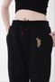 Women's Three-Thread Cotton Printed Sweatpants with Elastic Cuffs - Black