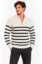 Men's stand collar half zippered striped thessaloniki knitwear sweater - cream