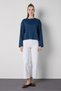 Women's Navy Blue Crop Buttoned and Patted Cotton T-Shirt 32057