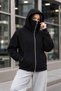 Women's Masked Ninja Model Double Hooded 3 Thread Raster Zipper Oversize Sweatshirt - Black