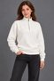 Women's Three-Thread Ribbed High Collar Half-Zip Winter Sweatshirt - White - 2
