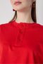 Women's Red Crop Buttoned and Patted Cotton T-Shirt 32057 - 4