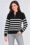 Marchè Bien Women's High Neck Half Zipper Striped Thessaloniki Knit Sweater - Black - 3