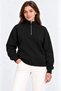 Women's Three-Thread Ribbed High Collar Half-Zip Winter Sweatshirt - Black