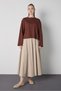 Women's Brown Crop Buttoned and Patted Cotton T-Shirt 32057