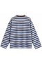 Women's Blue-Brown Striped Oversize Crew Neck Long Sleeve Embroidered Sweatshirt - 2