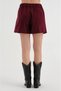 Women's Corduroy Shorts with Pleated Detail on the Front and Elasticated Back Belt Design - 3