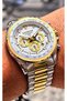 Men's Wristwatch Japanese Mechanism Active Chronometer White Dial Silver Gold Steel Band with Calendar