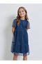 Girls Navy Blue Tiered Glitter Mesh Dress - 2