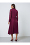 Burgundy Lace Sleeve Pleated Midi Dress - 4
