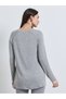 Grey V Neck Long Sleeve Oversized T-Shirt - 5