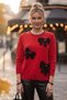 Red Crew Neck Long Sleeve Ribbon Patterned Stoned Casual Oversize Knitwear Sweater 66 68 - 4