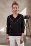 Black V-Neck Long-Sleeved Casual Knitwear Sweater with Decorative Buttons on the Front and Non-Opening Seams 64 66