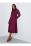 Burgundy Lace Sleeve Pleated Midi Dress
