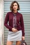 Burgundy Polo Collar Long Sleeve Half Placket Thin Glittery Scarf Casual Knitwear Sweater 64 63 - 3