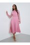 Pink Lace Sleeve Pleated Midi Dress