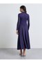 Purple High Neck A-Line Midi Dress - 4