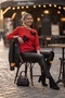 Red Crew Neck Long Sleeve Ribbon Patterned Stoned Casual Oversize Knitwear Sweater 66 68 - 7