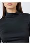 Black High Neck Long Sleeve Fitted T-Shirt - 4