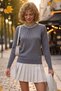 Gray Crew Neck Long Sleeve Collar with Pearl and Stone Detail on the Sleeve Cuff, Pearl Detailed Knitwear Sweater 63 60