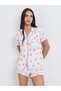 White Bow Cherry Print Piped Pocket Shirt and Shorts Set