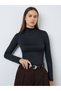 Black High Neck Long Sleeve Fitted T-Shirt