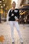 Black Crew Neck Long Sleeve Ribbon Patterned Stoned Casual Oversize Knitwear Sweater 66 68 - 4