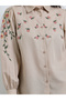Beige Floral Embroidered Regular Fit Shirt - 4