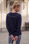 Navy Blue V-Neck Long Sleeve Front Decorative Buttoned Non-Stitched Casual Knitwear Sweater 64 66 - 8