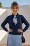 Navy Blue Polo Collar Long Sleeve Half Placket Thin Glittery Scarf Casual Knitwear Sweater 64 63 - 3