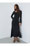 Black Long Sleeves A-Line Maxi Dress - 3