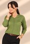 Women's V-Neck Button Detailed Ribbed Knit Blouse