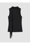Black Scarf Collar Shiny Textured Blouse - 3