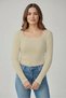 Women's Dark Ecru Long Sleeve Square Neck T-Shirt Blouse Camisole Ribbed