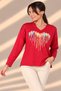 Women's V-Neck Paw Print Heart Pattern Long Sleeve Knitwear Blouse - 2
