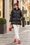 Women's Hooded Black Puffer Jacket with Pockets - 2