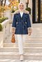 Women's Belted Pocketed Fur Detailed Dark Blue Denim Jacket - 5
