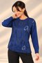 Women's Letter Patterned Long Sleeve Knitwear Blouse - 2