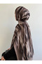 Retro Wave Pattern Muslin Shawl - Khaki & Mink