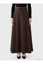 Brown Belted Gabardine Flared Skirt - 2