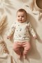 Amore 100% Cotton Lace Collar Heart Patterned Baby Top and Bottom Set - Ecru and Salmon Stylish Baby Combination