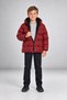 Boy's Burgundy Fleece Hooded Windproof Inflatable Winter Coat - 3