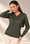 Women's V-Neck Button Detailed Ribbed Knit Blouse