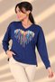 Women's V-Neck Paw Print Heart Pattern Long Sleeve Knitwear Blouse