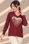 Women's V-Neck Paw Print Heart Pattern Long Sleeve Knitwear Blouse