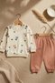 Amore 100% Cotton Lace Collar Heart Patterned Baby Top and Bottom Set - Ecru and Salmon Stylish Baby Combination - 6