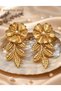 Gold Color Zara Model Steel Earrings with Branch Leaf Details and Flower Figures